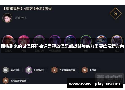 即将到来的世俱杯阵容调整释放俱乐部战略与实力重要信号新方向